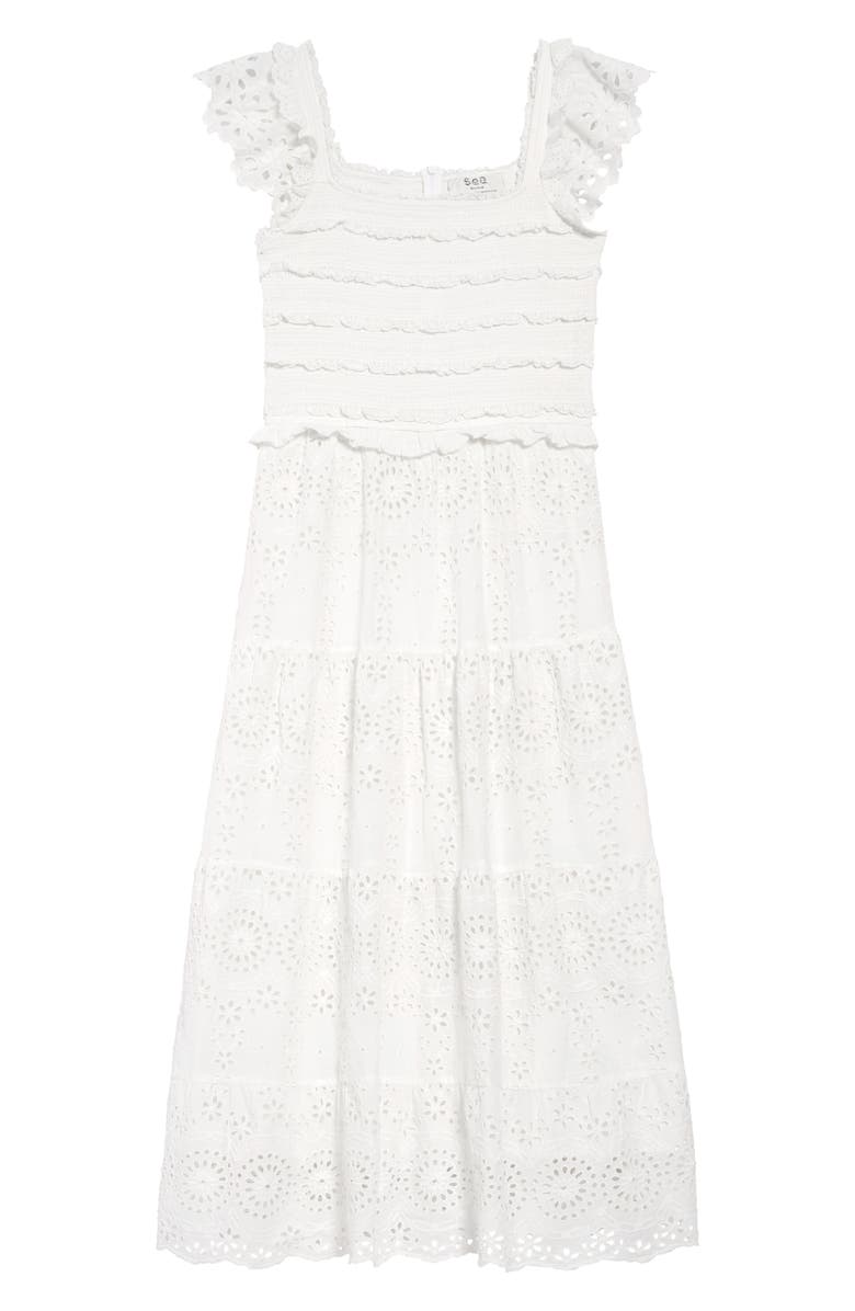 Sea Daisy Smocked Cotton Eyelet Dress, Main, color, 