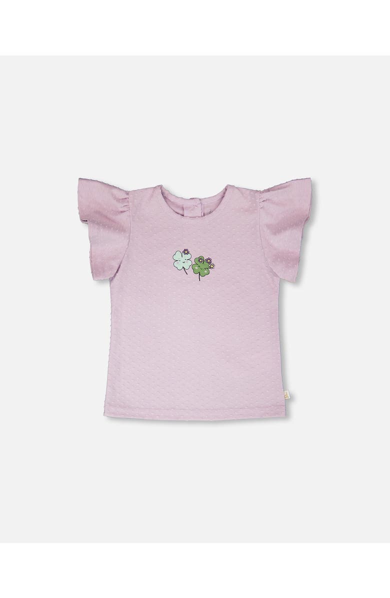 Deux par Deux Jersey Flutter Sleeves Clover Print T-Shirt, Main, color, Lavender