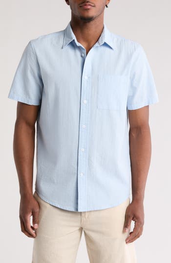 14th & Union Seersucker Short Sleeve Cotton Button-up Shirt In Blue Skyway