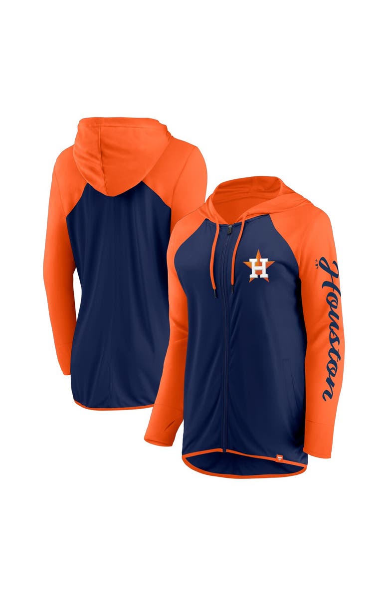 FANATICS Women's Fanatics Navy/Orange Houston Astros Script Sleeve Full-Zip Hoodie, Main, color, Navy