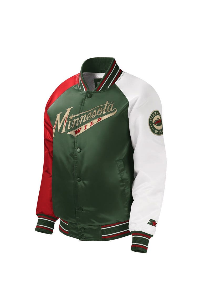 Youth Starter Green Minnesota Wild Raglan Full-Snap Varsity Jacket, Alternate, color, Green
