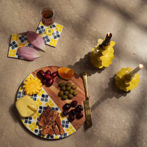 Mela Artisans Marigold Mosaic Acacia Wood Inlay Serve Board In Brown