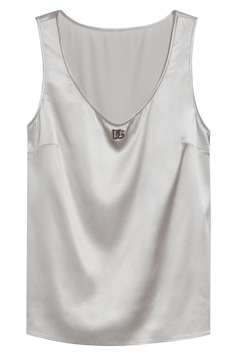 Logo Scoop Neck Stretch Silk Tank, Alternate, color, N4534 GRIGIO CHIARO