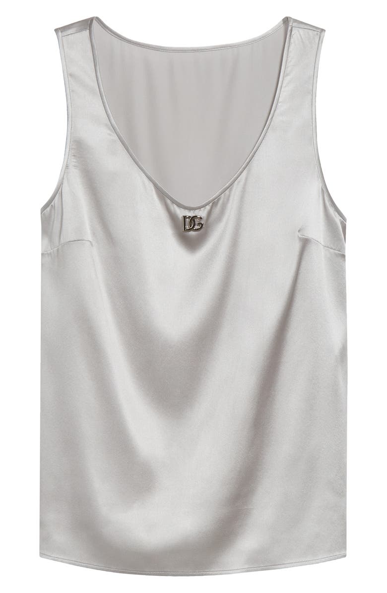 Dolce&Gabbana Logo Scoop Neck Stretch Silk Tank, Alternate, color, N4534 Grigio Chiaro