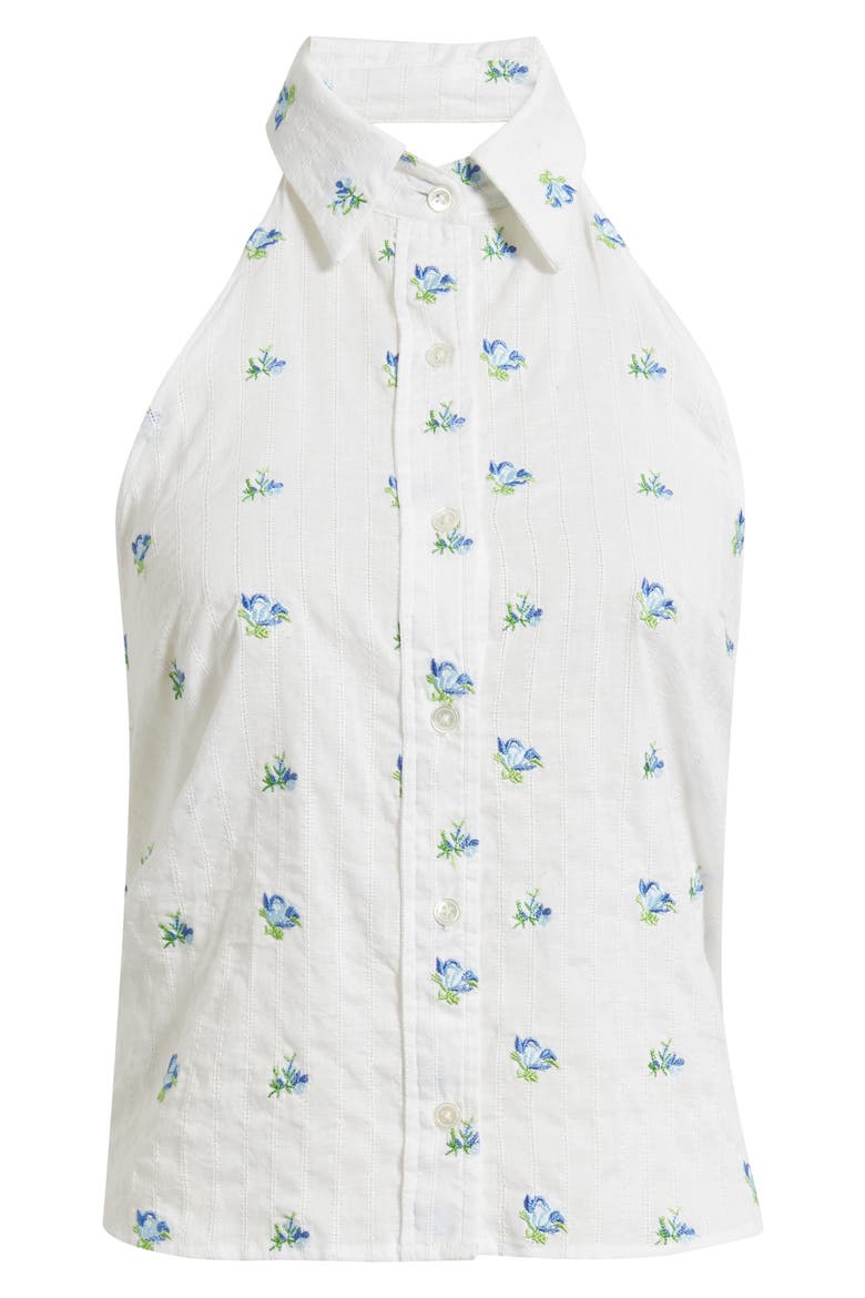 Sleeveless Button-Up Cotton Halter Top, Main, color, BLUE EMBROIDERED FLORAL