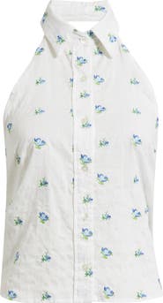 CISSA Sleeveless Button-Up Cotton Halter Top