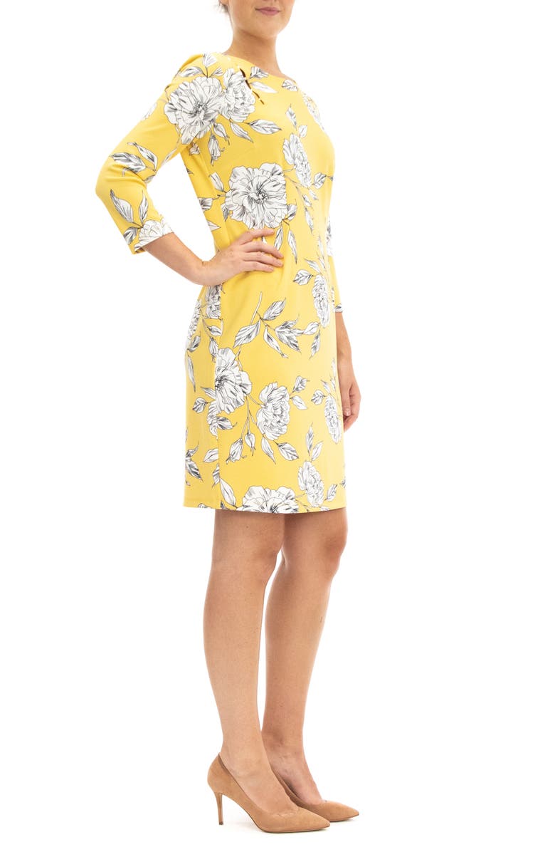 Nina Leonard Three-Quarter Sleeve Faux Pearl Sheath Dress, Alternate, color, Yellow Multi