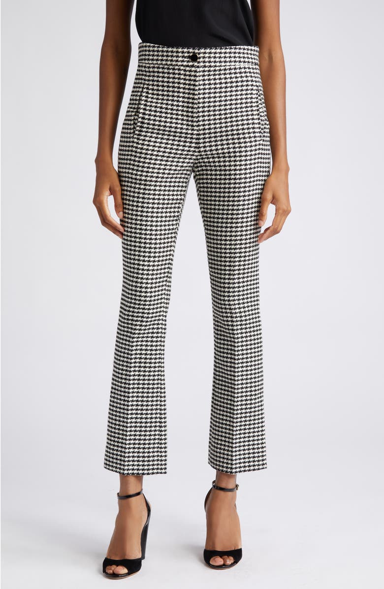 Veronica Beard Arte Houndstooth High Waist Slit Hem Flare Pants, Main, color, 
