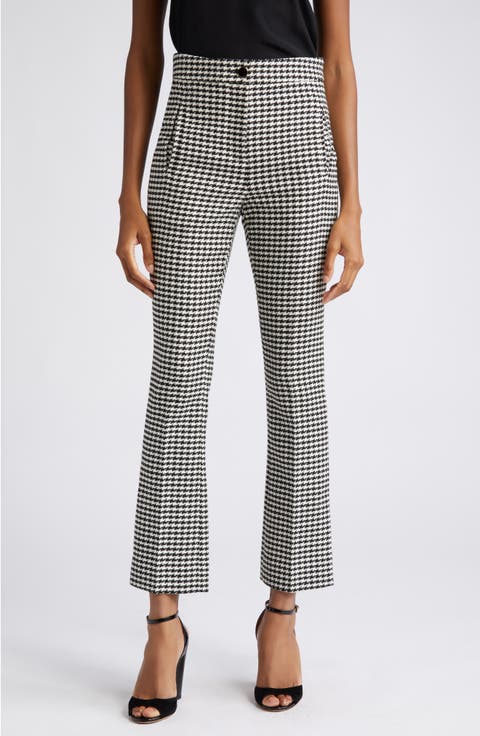 Arte Houndstooth High Waist Slit Hem Flare Pants
