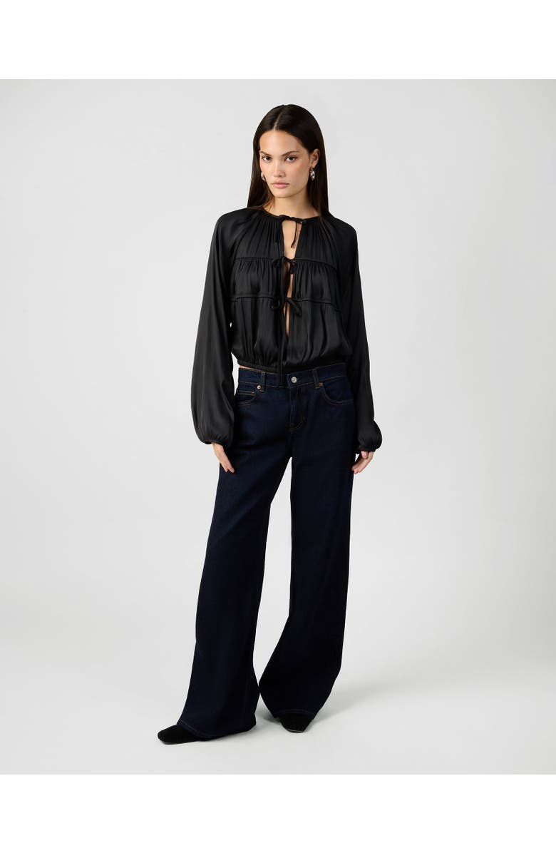 WeWoreWhat Cocoon Sleeve Front Tie Top, Alternate, color, Black