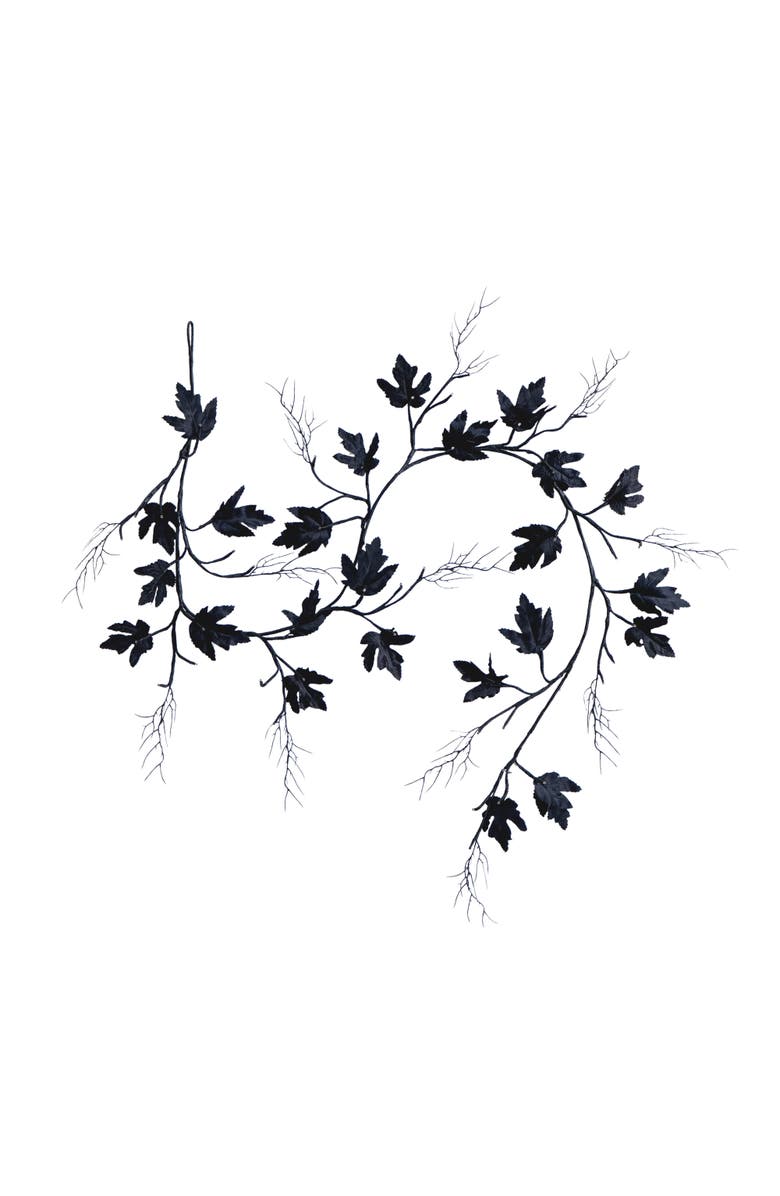 NEARLY NATURAL 6.5-ft Pre-Lit Artificial Halloween Black Maple Garland with 48 Orange & Purple LED Lights, Main, color, Black