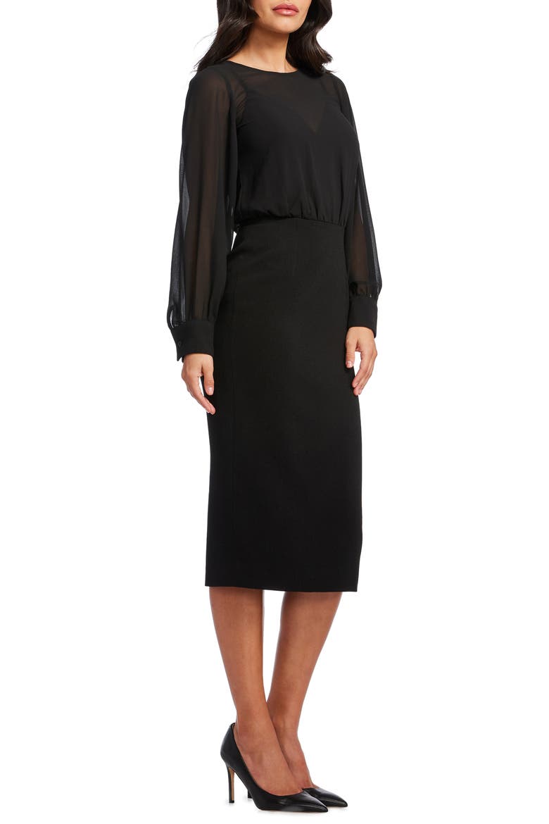 Pilar Mixed Media Long Sleeve Dress, Alternate, color, BLACK