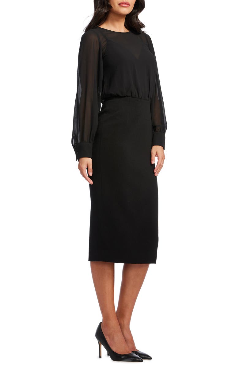 Dress the Population Pilar Mixed Media Long Sleeve Dress, Alternate, color, Black
