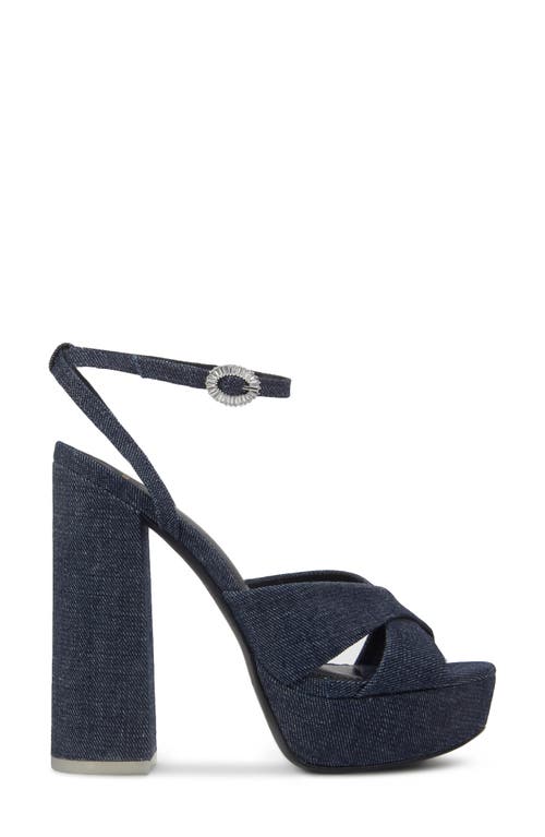 Black Suede Studio Hannah Ankle Strap Platform Sandal In Dark Denim