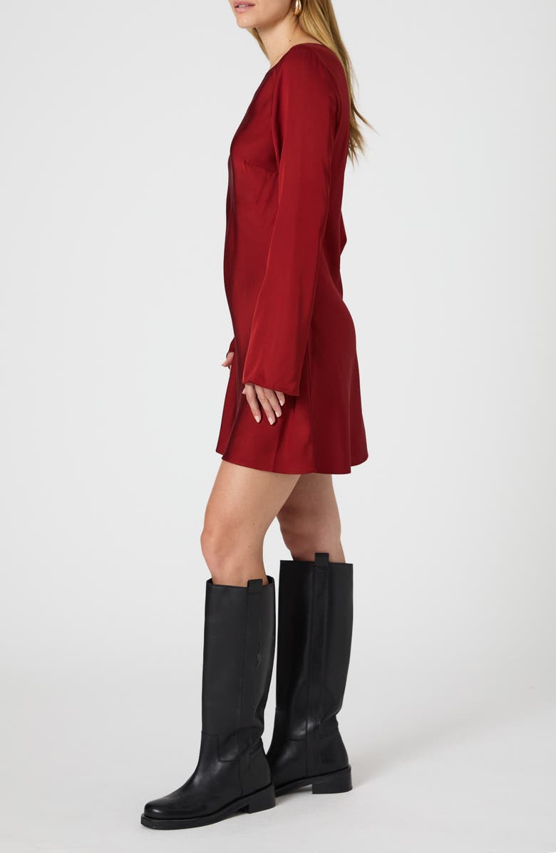 French Connection Ennis Long Sleeve Satin Minidress, Alternate, color, 60-Wine
