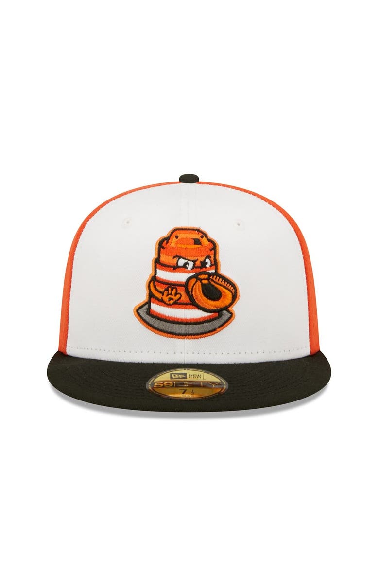 New Era Men's New Era White/Black Peoria Chiefs Orange Barrels Theme Night 59FIFTY Fitted Hat, Alternate, color, 