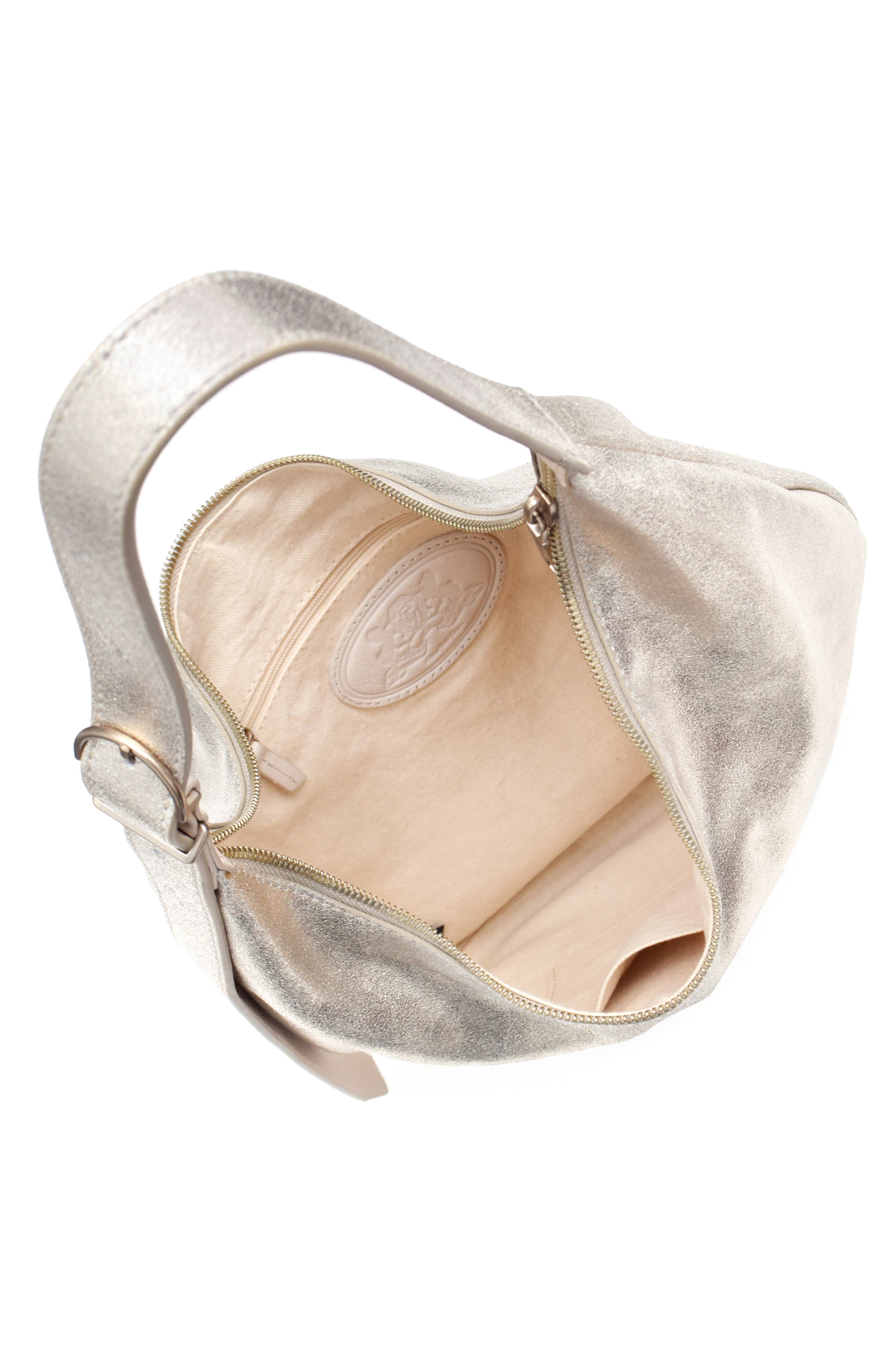 New Amsterdam Leatherworks Wyatt Metallic Hobo Bag, Alternate, color, Champagne