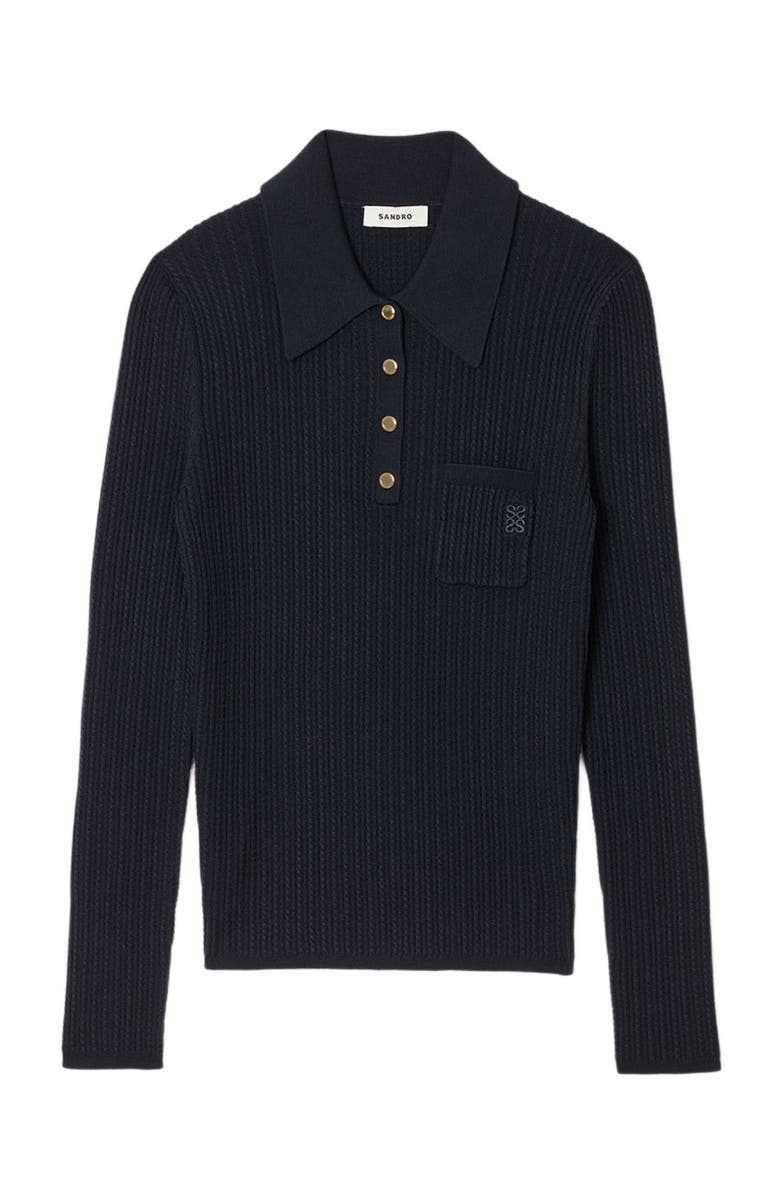 SANDRO Cable knit polo sweater, Alternate, color, Navy Blue