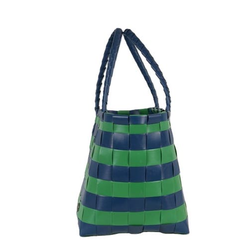 Handed By Paris Brights Recycled Tote Bag In Dark Blue/just Green
