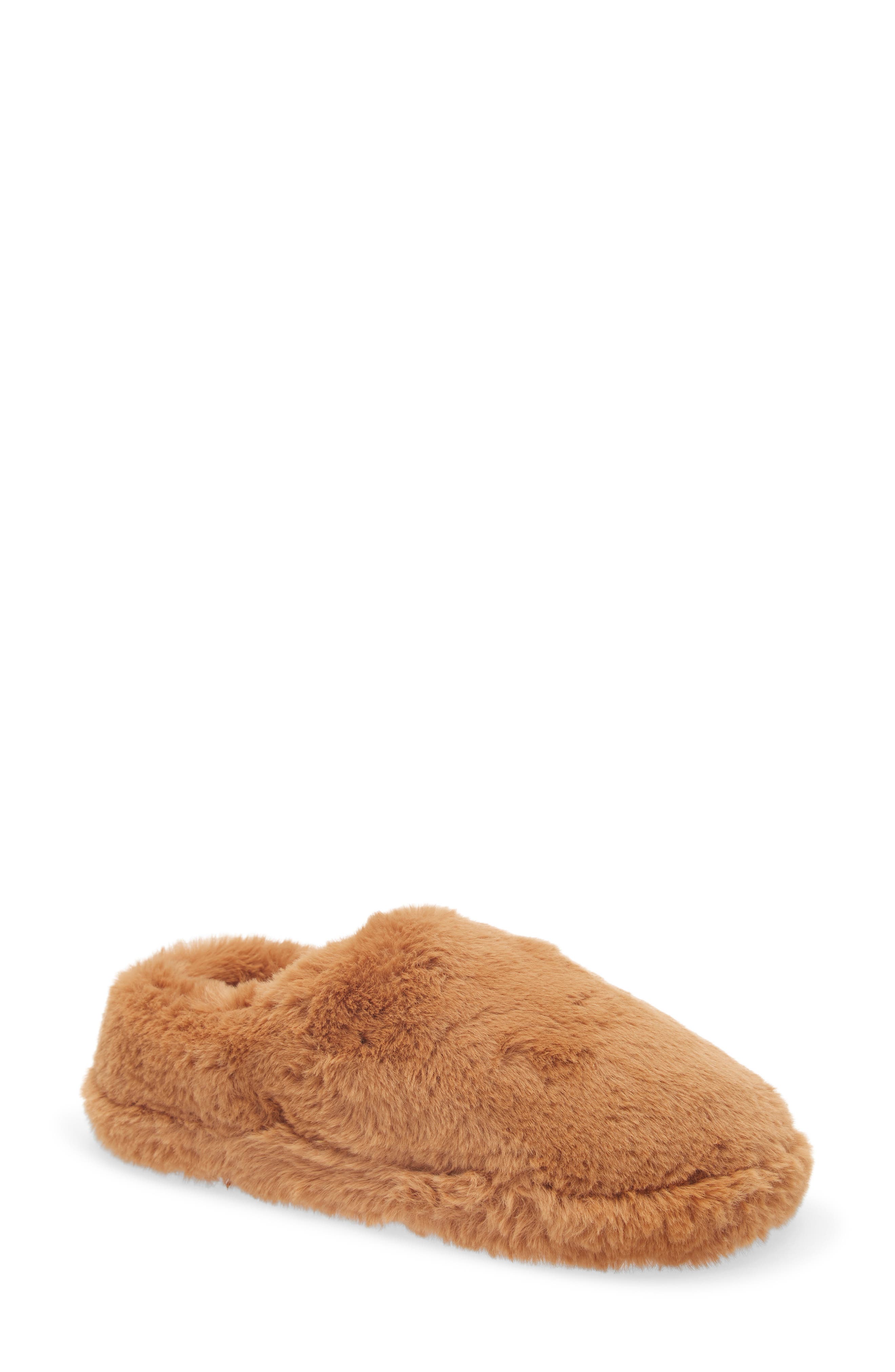 SKIMS Faux Fur Slipper, Main, color, Camel