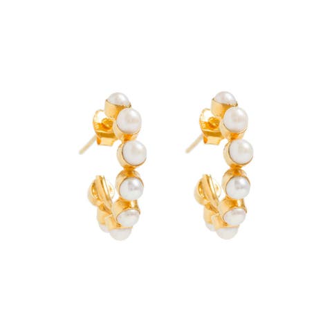 Mini Stud Pearl Hoops Earrings