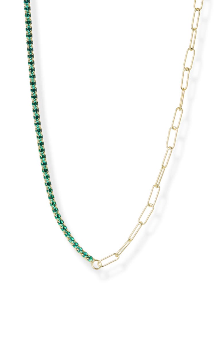 Half Cubic Zirconia Tennis Necklace, Main, color, GOLD