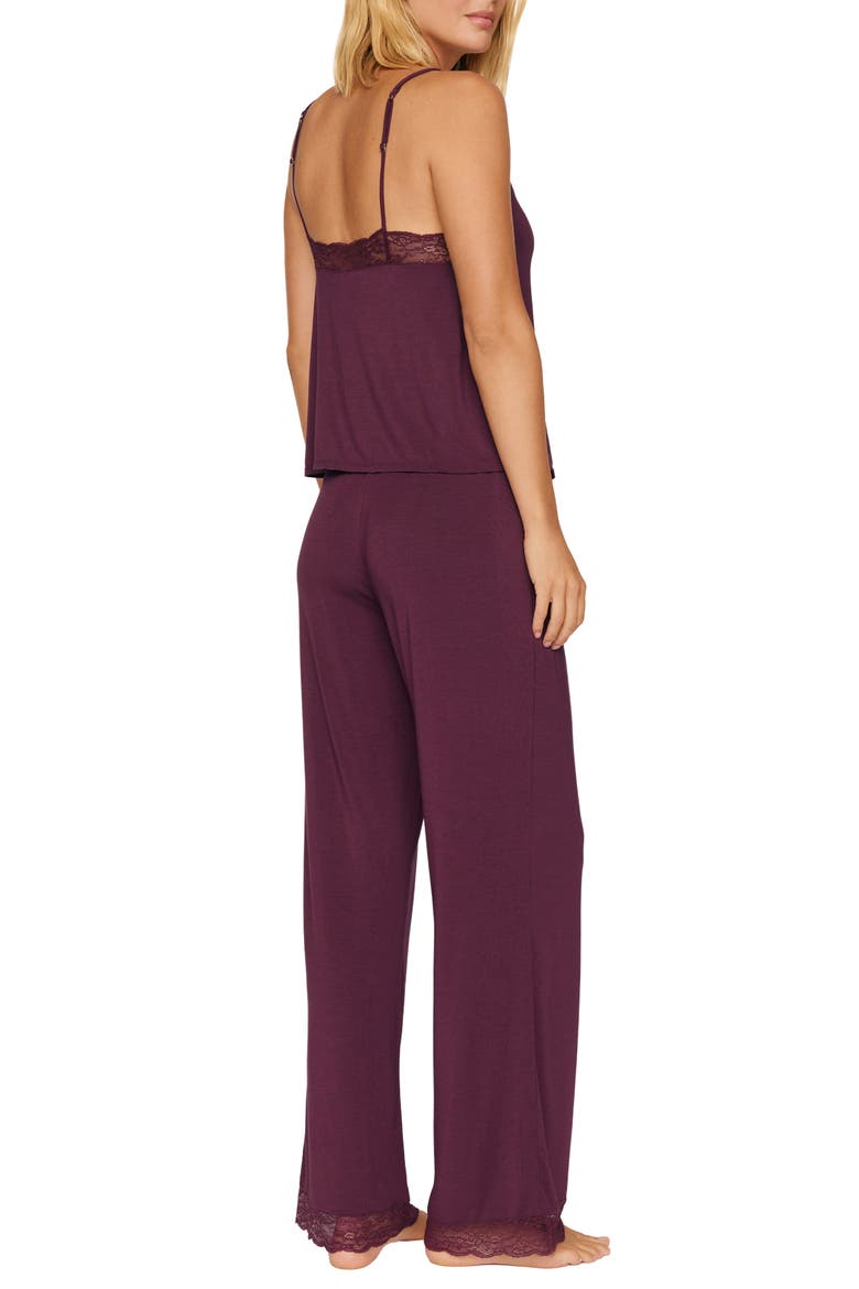 Kari Lace Trim Long Pajamas, Alternate, color, WILDBERRY
