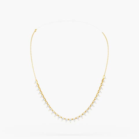 Reverse Pear Half Tennis Lab Diamond Necklace in 14K