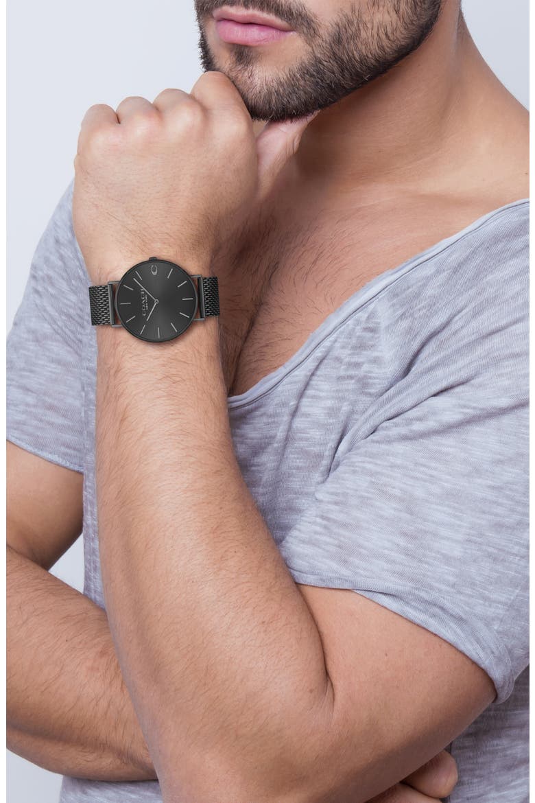 Charles Mesh Strap Watch, 41mm, Alternate, color, BLK