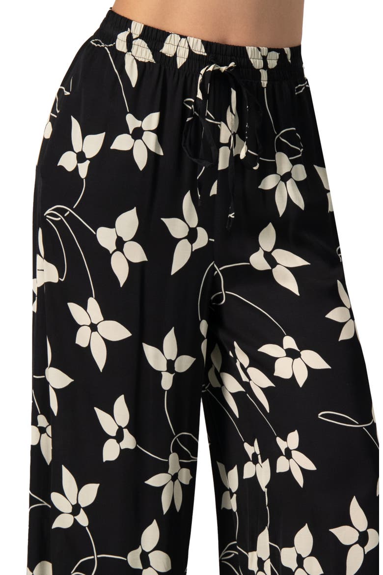 Wide-Leg Floral Print Pants with Pockets, Alternate, color, Black