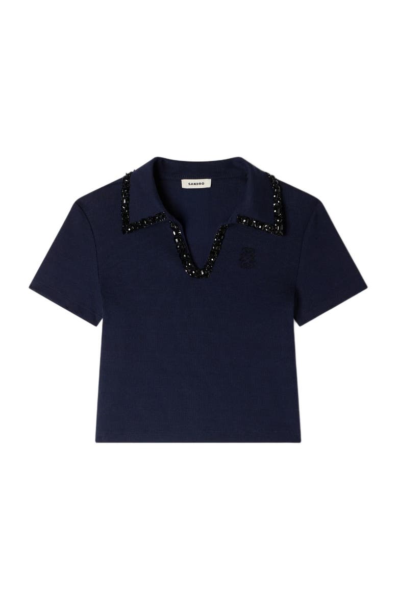 Pearl collar polo, Alternate, color, Navy blue