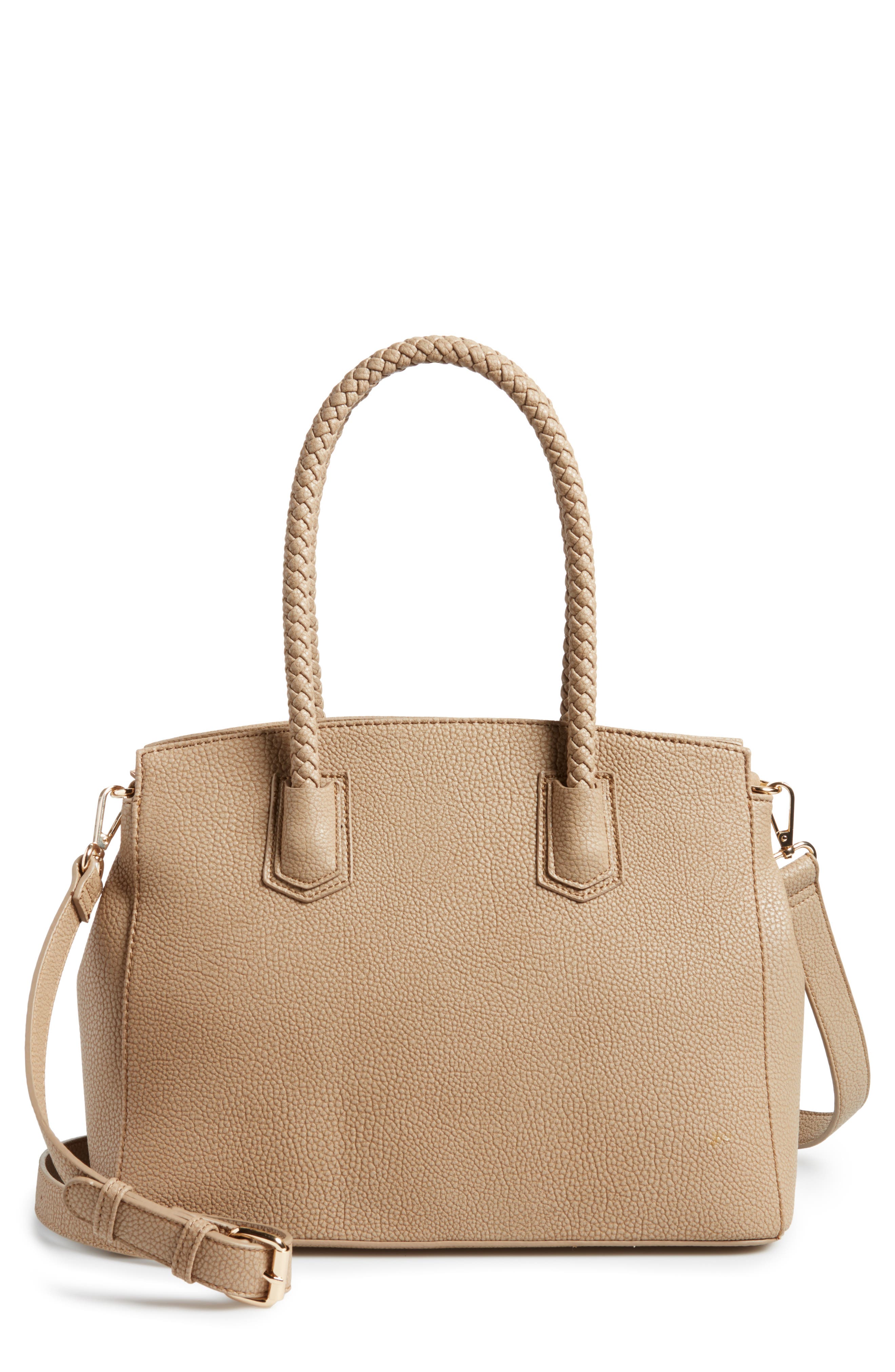 Lexington Faux Leather Satchel, Main, color, TAUPE