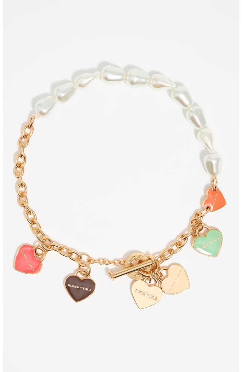 Bimba y Lola Chain Hearts Logo Necklace, Main, color, Gold