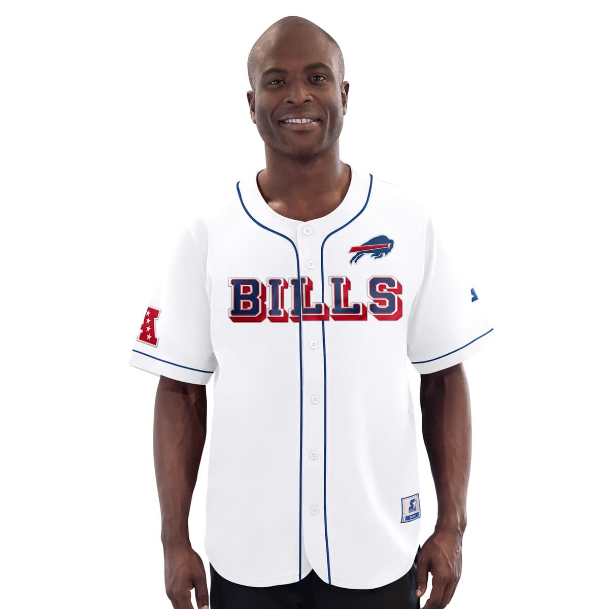 Men'sStarter White Buffalo Bills Relay Full-Button Baseball Jersey