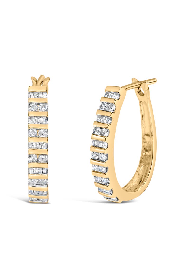 10K Gold 1.0 Cttw Alternating Diamond "U" Hoop Earrings, Main, color, Yellow
