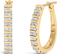 Haus of Brilliance 10K Gold 1.0 Cttw Alternating Diamond "U" Hoop Earrings