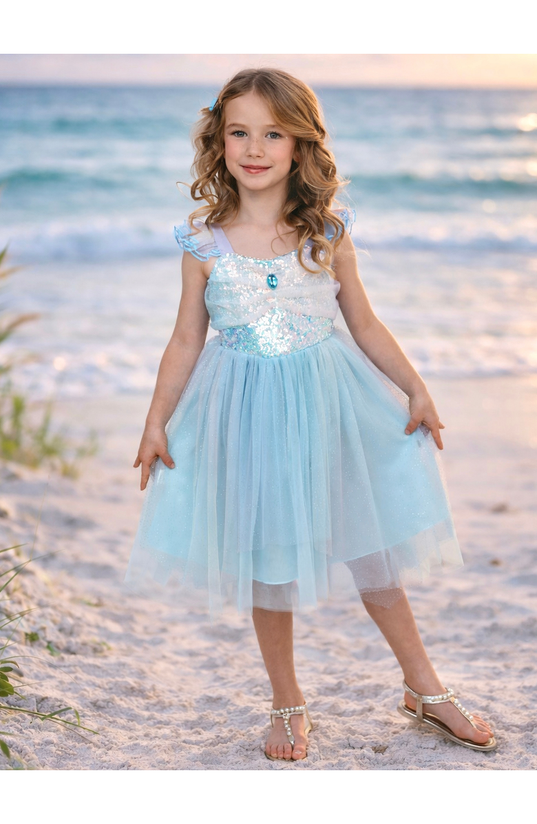 Mia Belle Girls Ocean Princess Sequin Tulle Dress, Alternate, color, Blue
