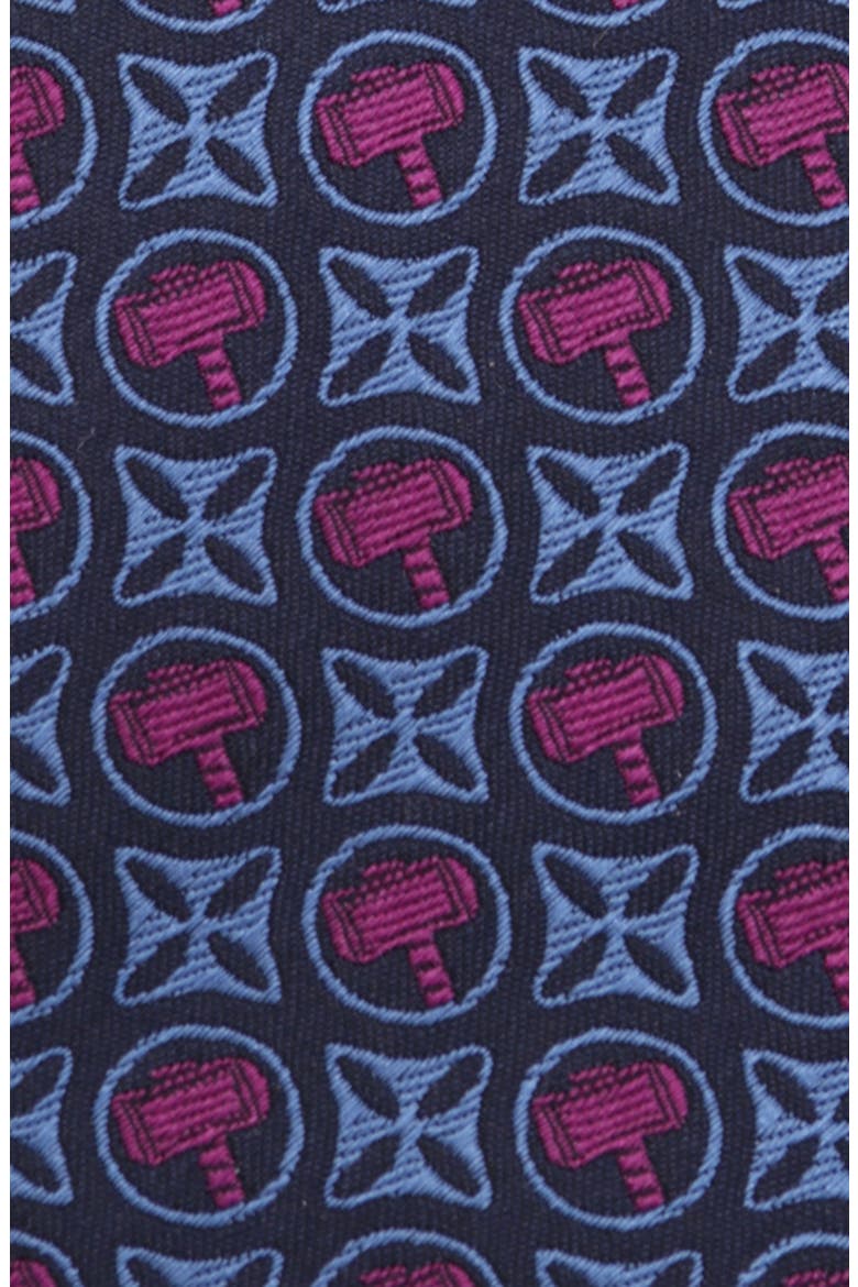 x Marvel Thor Hammer Neat Silk Tie, Alternate, color, BLUE