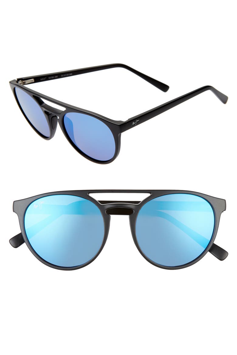 Ah Dang! 52mm PolarizedPlus2® Flat Top Sunglasses, Main, color, MATTE BLACK/ BLUE HAWAII