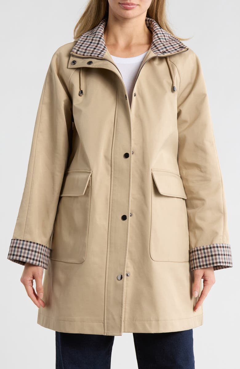 Bernardo Hooded Rain Coat, Alternate, color, Khaki