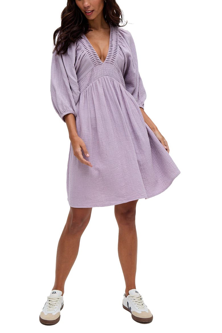 Soipoi Ruched V-Neck Midi Dress, Alternate, color, Light Purple