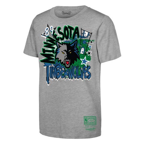 Youth Mitchell & Ness Heather Gray Minnesota Timberwolves Hardwood Classics Play by Play T-Shirt