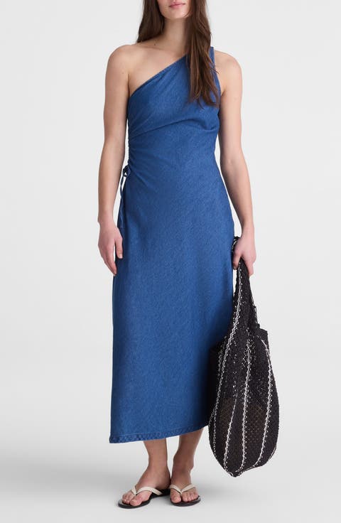 One-Shoulder Denim Maxi Dress