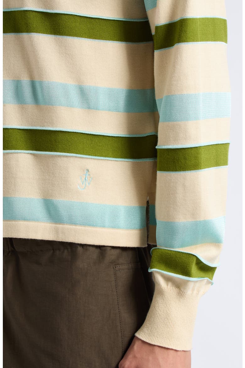 Textured Stripe Long Sleeve Rugby Polo, Alternate, color, IVORY