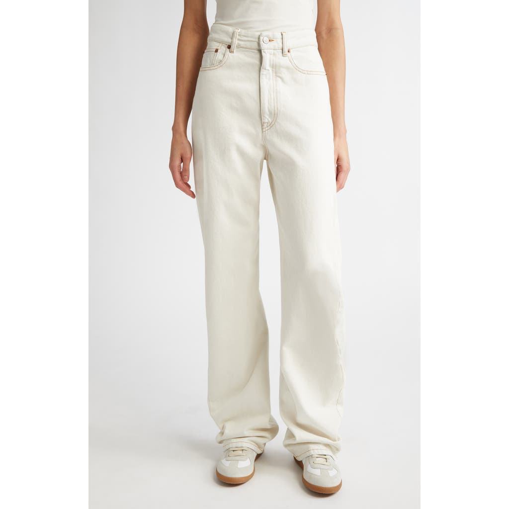 Shop Mm6 Maison Margiela Contrast Stitch Wide Leg Jeans In Off White