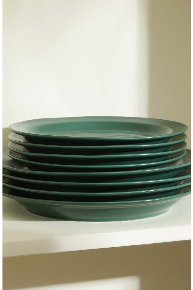 Orbit Stoneware 12-Piece Dinnerware Set with Pasta Bowls, Alternate, color, Green
