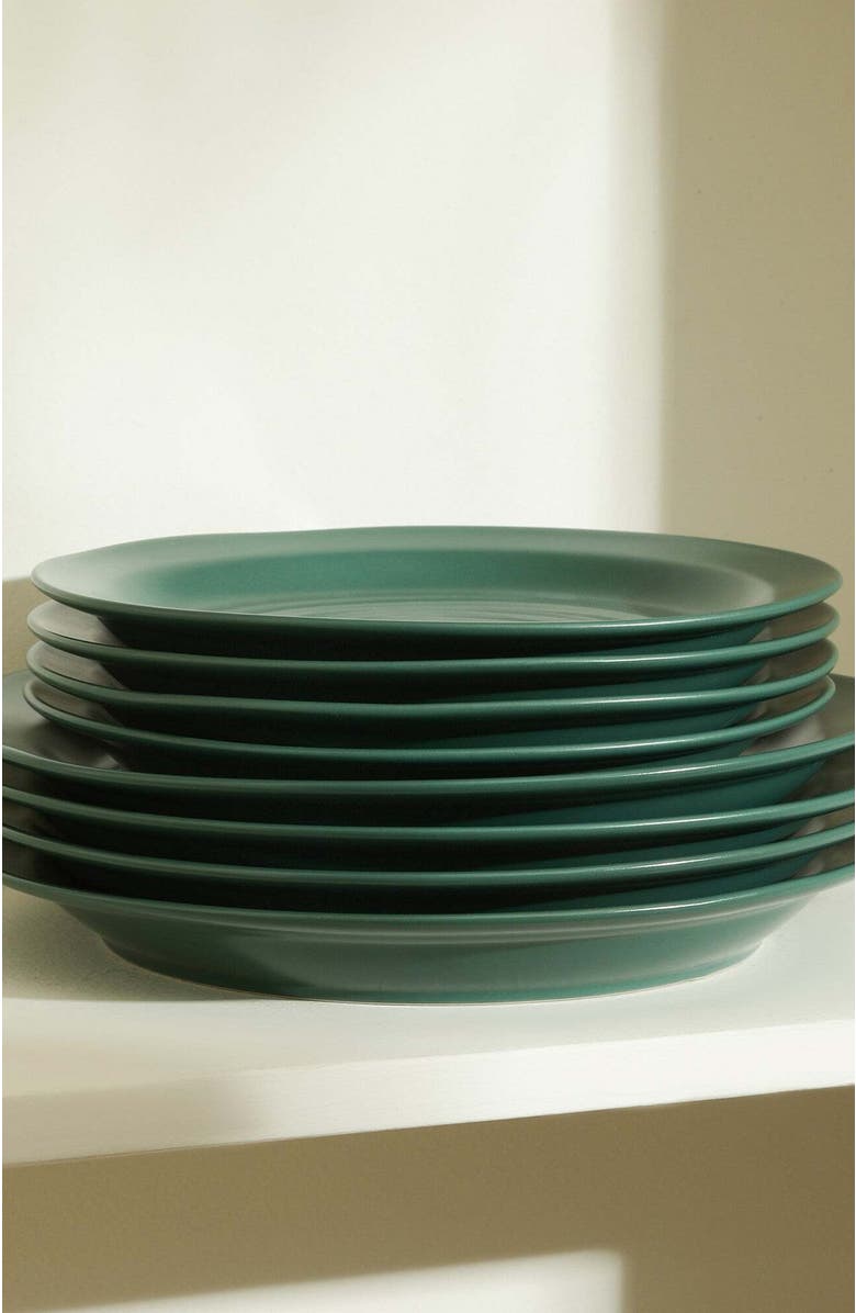 Stone Lain Orbit Stoneware 12-Piece Dinnerware Set with Pasta Bowls, Alternate, color, Green