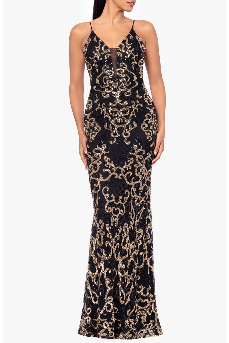 Sequin Mermaid Gown, Main, color, BLACK/ GOLD