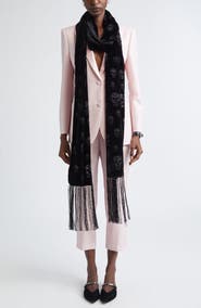 McQueen Classic Skull Velvet Fringe Scarf