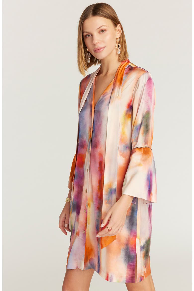 Brenna Tie Neck Long Sleeve Shift Dress, Alternate, color, PINK MULTI